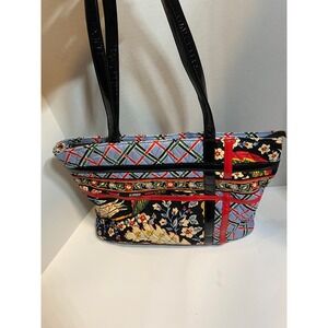 Vera Bradley Quilted Floral Patchwork Tote Bag and Coin Purse Set Black Red Blue